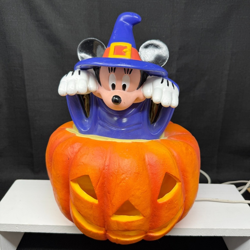 Disney Minnie Mouse Witch Jack O Lantern Halloween Blow Mold Light Up Pumpkin